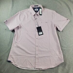 7 Diamonds Lithos 4 Way Stretch Woven Shirt Mens Large Squares AOP Short Sleeve